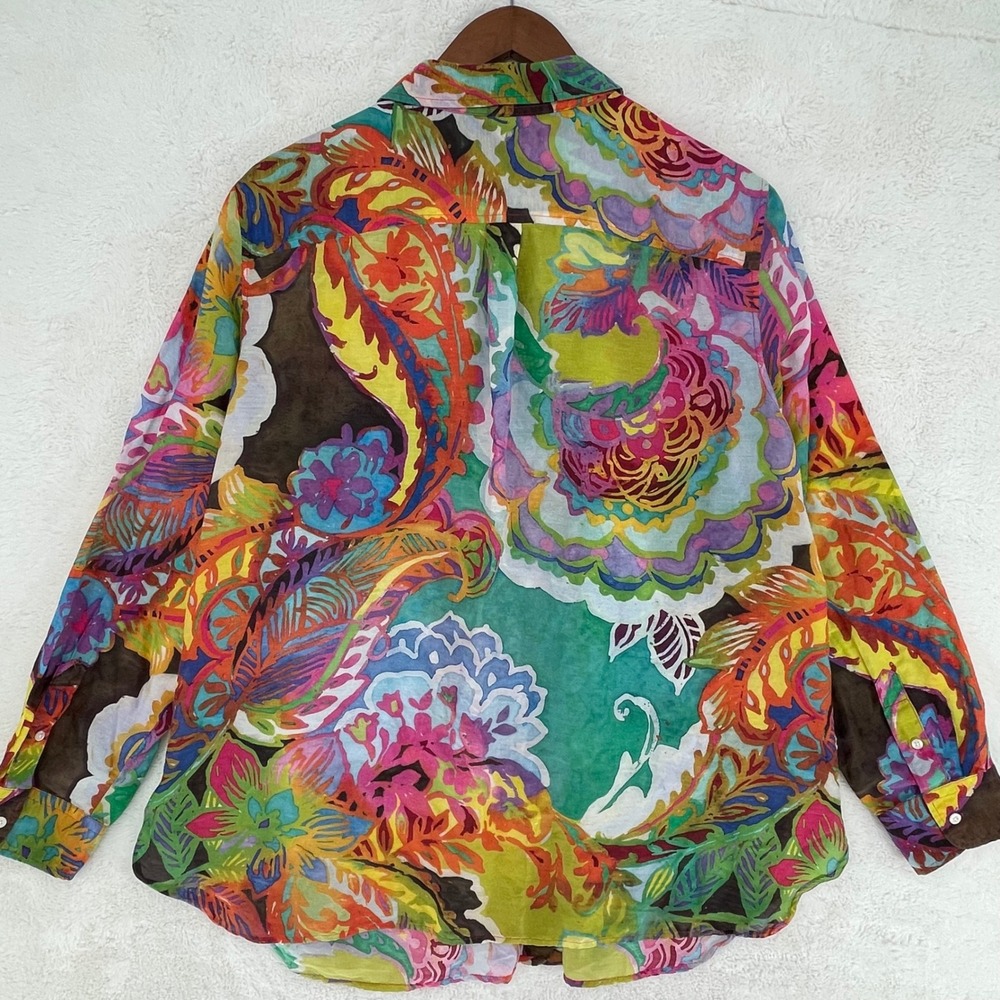 Lauren Ralph Lauren 2X Cotton Silk Paisley Floral Button Down Shirt Maximalist - Picture 5 of 8